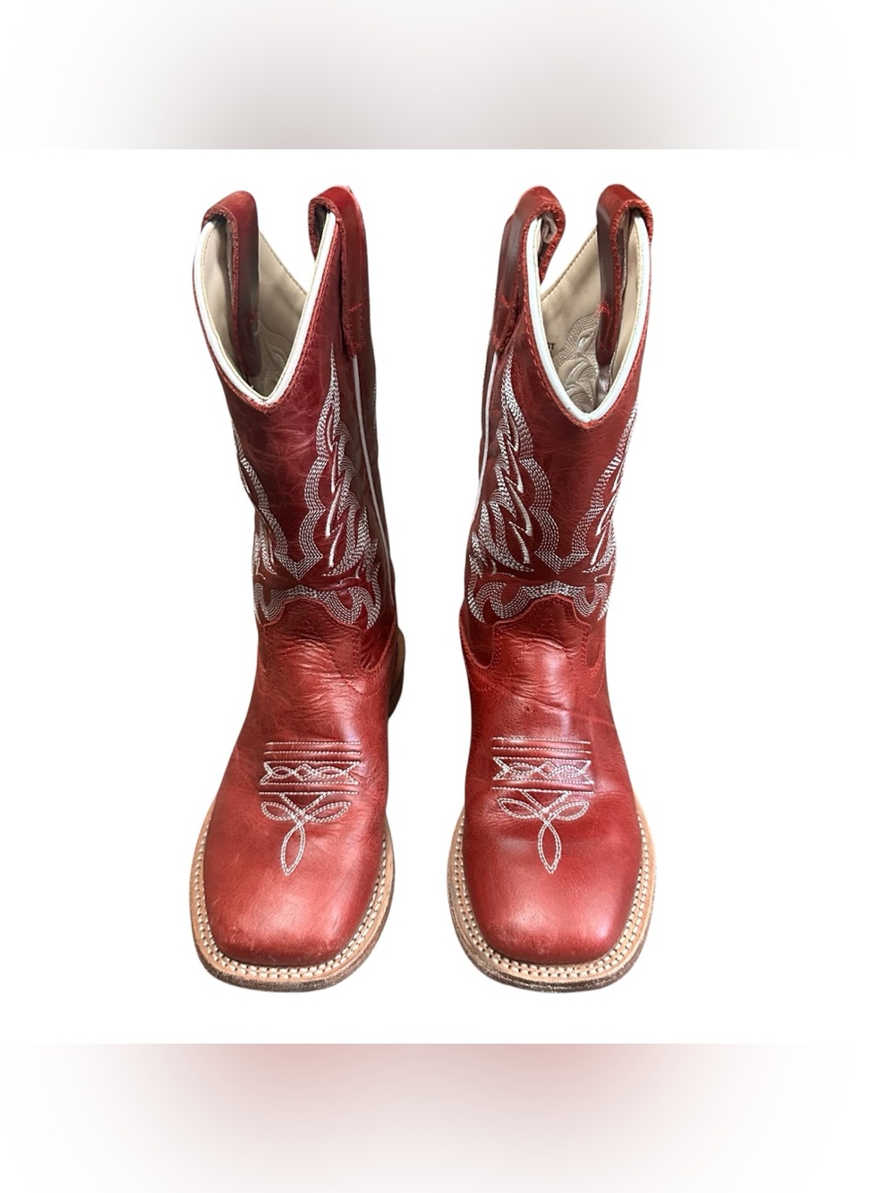 Old West BSC1995 Youth Boys Size 12D Red Leather Western Cowboy Boots Square Toe